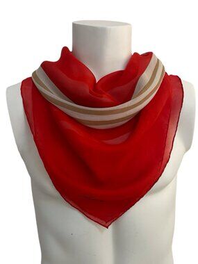 Matthews Red Stripe Silk Scarf 34 x 34 Classic Square Lightweight Elegant Neck S